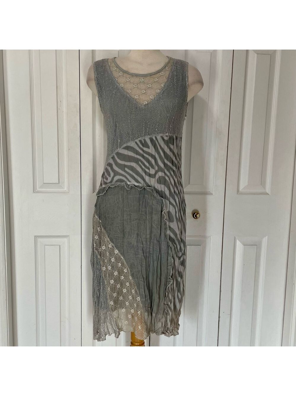 Vintage Concept Elegant Asymmetrical Patchwork Gauzy Grey Dress